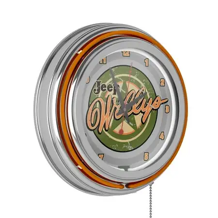 Jeep Willys Vintage Retro Neon Analog Wall Clock with Pull Chain