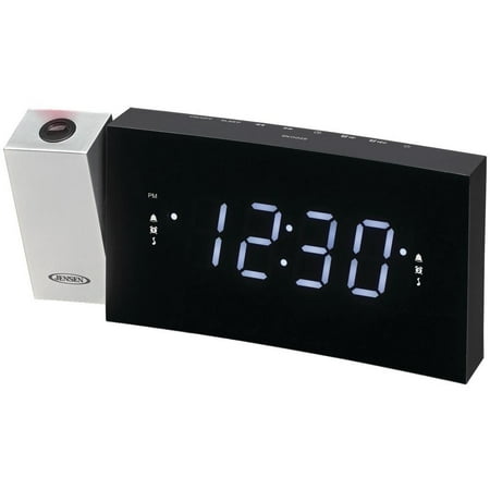 Jensen Compact Time Projection Dual Alarm Clock Radio with Large Easy to Read Backlit LCD Display