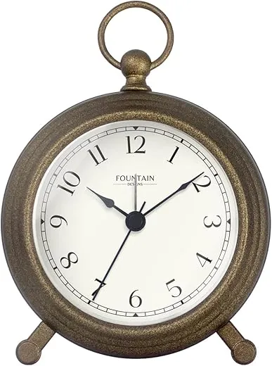 Jensen Pocket Watch Alarm Clock - Silent Non Ticking, Modern Farmhouse Style, Wall & Mantel 2 in 1 Clock, Desk & Shelf Clock, Antique Bronze Finish, 5.4(H) x 4.5(W)