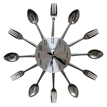 jiacuix Comfort Home Cutlery Kitchen Spoon & Fork Decorative Wall Clock, Sliver