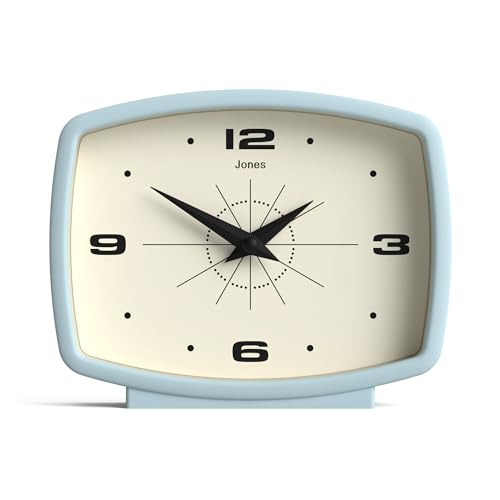 JONES CLOCKS® 'Film' Desk Clock - Retro Rectangular Design in Blue, Cool Look for Shelf, Table, Mantel, or Bedside