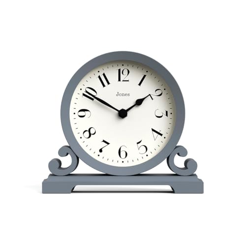 JONES CLOCKS® Saloon Mantel Clock |Traditional Double Scroll Design |French Navy |Contemporary Classic Style for Desk, Table, Shelf or Bedside