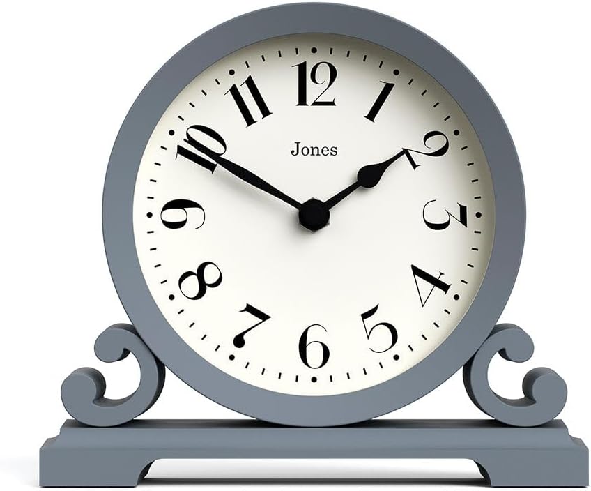 JONES CLOCKS® Saloon Mantel Clock |Traditional Double Scroll Design |French Navy |Contemporary Classic Style for Desk, Table, Shelf or Bedside