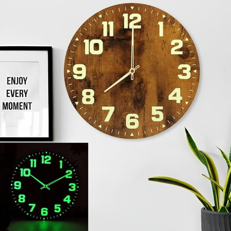 Jowenia Luminous Wall Clock 12 Inch, Non-Ticking Silent Wooden Clocks with Night Light Battery Operated Bathroom Clock Home Decoration for Kitchen, Living Room, Home Office, Square Digit