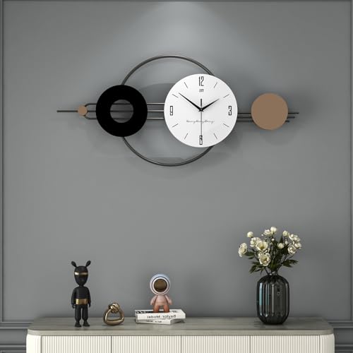 JUJUDA Decorative Wall Clocks for Living Room Decor, Large Modern Metal Wall Clocks Battery Operated for Bedroom Kitchen Office Home 31 Inch Big Silent Black Clock Wall Decor Non Ticking for Indoor