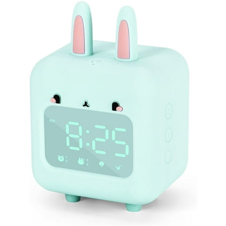 Kids Alarm Clock, Digital Alarm Clock for Kids, Cute Bunny Alarm Clock for Girls, White Noise Alarm Clock, Night Light with USB Children's Alarm Clock for Girls Bedroom