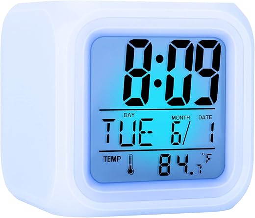 Kids Alarm Clock, Digital Alarm Clocks with Snooze, 7 Color Changing Night Light, Alarm Clock for Boys, Wake Up Digital Clock for Room Decor, Temperature, Gift for Girls