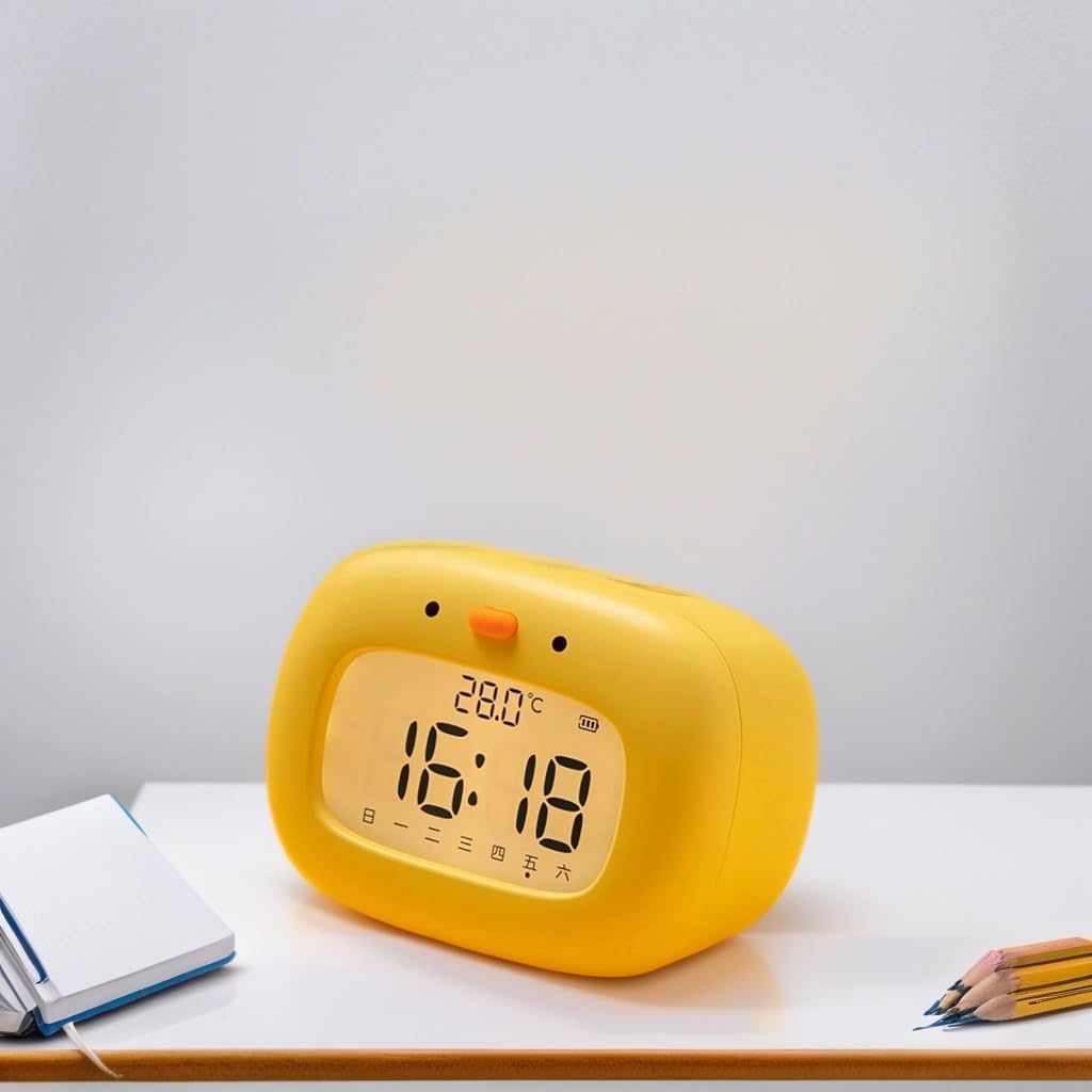 Kids Alarm Clock for Boys and Girls Bedroom, LED Cute Clock with Digital Display, Children's Sleep Trainer, Ok to Wake Light and Night Light, for Kids (Yellow Duck)