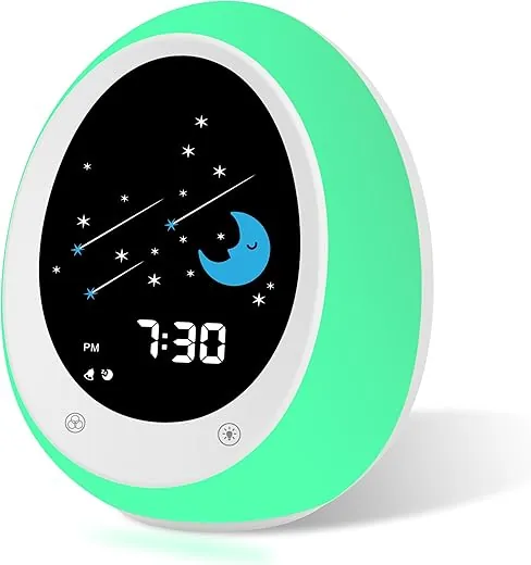 Kids Alarm Clock, Toddler Sleep Training Clock with Sun & Moon, Sound Machine, Night Light, Ok to Wake Alarm Clock for Children