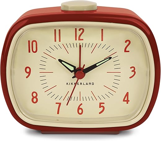 Kikkerland Battery Operated Retro Vintage Style Desktop Nightstand Bedside Office Classic Simple Alarm Clock, Beeping Alarm, Glow in Dark Hands, in Red