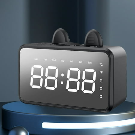 KQJQS Bluetooth Speaker Clock with Dual Alarms, Mirror Surface, SD Card Slot, Deep Bass and Dual Speakers - Wireless Bluetooth Sound System