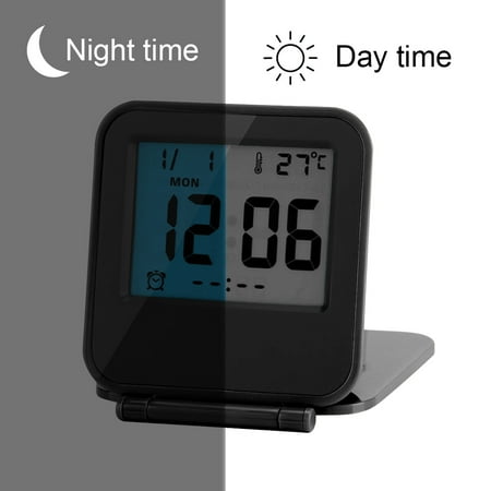 Kritne Mini Digital Alarm Clock,Portable Foldable Tabletop Travel Digital Alarm Clock with Temperature Calendar Date Week, Portable Alarm Clock