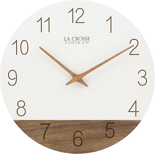 La Crosse 404-3630B 12 Sierra Wood Quartz Analog Wall Clock, White