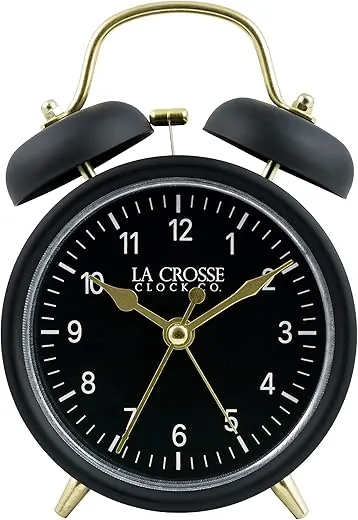 La Crosse 617-3314BG Black Twin Bell Quartz Alarm Clock