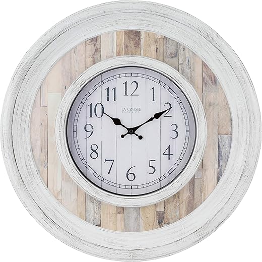 La Crosse Technology 404-3051B 20 Inch Weathered Wood Quartz Wall Clock, White