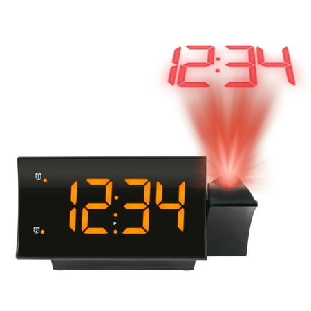 La Crosse Technology Curved Black Digital Projection Alarm Clock with Radio, 817-2410B