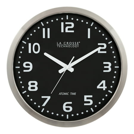 La Crosse Technology WT-3161BK 16-inch Stainless Steel Atomic Clock with Black Dial