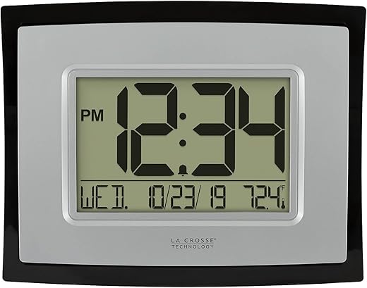 La Crosse Technology WT-8002U Digital Wall Clock, Silver, Black