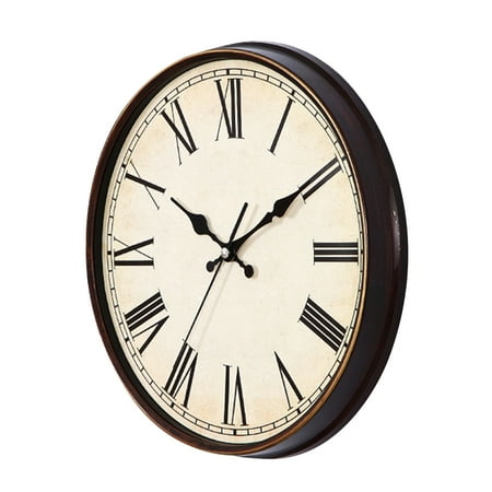 landege Vintage Dial Clock European Round Roman Numeral Silent Clock 3D Large Decorative Wall Clock for Living Room Bedroom Kitchen