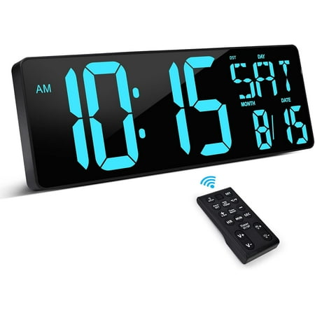 Large Digital Wall Clock with Remote Control, 17.2 Inch LED Large Display Count Up & Down Timer, Adjustable Brightness Plug-in Alarm Clock with Day/Date/Temperature for Living Room, Office, Gym