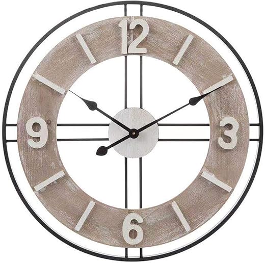 Large Farmhouse Wall Clock, 24 Inch Decorative Wood Wall Clock, Silent Non-Ticking Wall Clock for Home, Kitchen, Living Room, Battery Operated