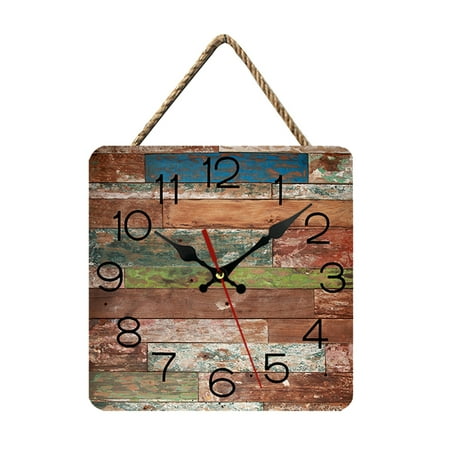 Large Farmhouse Wall Clock Distressed Wooden Clocks for Wall Art Decor Wall Decorations for Living Room, Square Shape,,10 inches，G121869