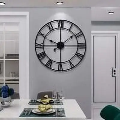 Large Vintage Round Metal Wall Clock Silent Non Ticking Battery Operated 40cm 47cm 60cm Black Numeral Clocks for Living Room Bedroom Kitchen Decoration