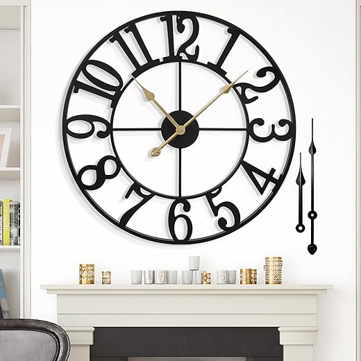 Large Wall Clock for Living Room Decor - 24 Inch Silent Non-Ticking Wall Clocks Battery Operated, Metal Vintage Retro Decorative Modern Wall Clock for Bedroom, Kitchen, Office, Farmhouse Decor