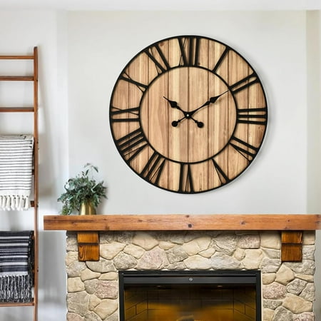 Large Wall Clock Vintage Metal Windmill Wall Clock 27 Silent Non-Ticking Battery Operated Rustic Farmhouse Clock Wall Decor for Living Room Bedroom Kitchen