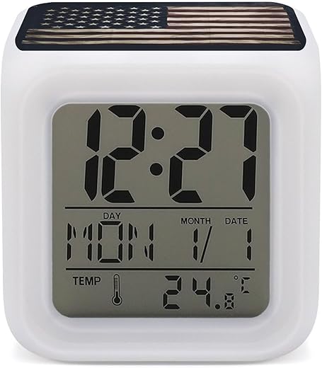 LED Alarm Clock, American Flag Print Multicolor Alarm Clock Geometric Alarm Clock Bedroom Alarm Clock Silent Alarm Clock