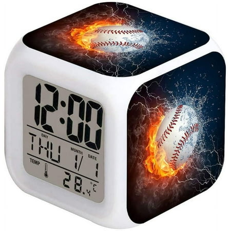 Led Alarm Clock Baseball Burning Sport Design Creative Desk Table Clock Glowing Ele[2404]