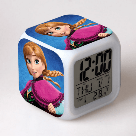 LED Alarm Clock Frozen Pattern Creative Desk Table Clock Glowing Electronic Colorful Digital Clock for Unisex Adults Girl Boy Kids Children Toy Birthday Present Gift