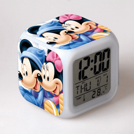 LED Alarm Clock Mickey Mouse Pattern Creative Desk Table Clock Glowing Electronic Colorful Digital Clock for Unisex Adults Girl Boy Kids Children Toy Birthday Present Gift