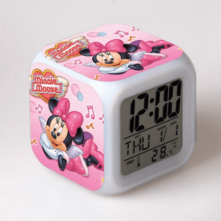 LED Alarm Clock Mickey Mouse Pattern Creative Desk Table Clock Glowing Electronic Colorful Digital Clock for Unisex Adults Girl Boy Kids Children Toy Birthday Present Gift