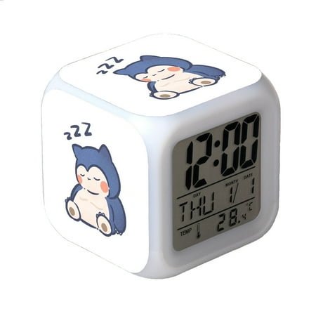 LED Alarm Clock Pokémon Pattern Creative Desk Table Clock Glowing Electronic Colorful Digital Clock for Unisex Adults Girl Boy Kids Children Toy Birthday Present Gift