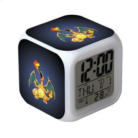 LED Alarm Clock Pokémon Pattern Creative Desk Table Clock Glowing Electronic Colorful Digital Clock for Unisex Adults Girl Boy Kids Children Toy Birthday Present Gift