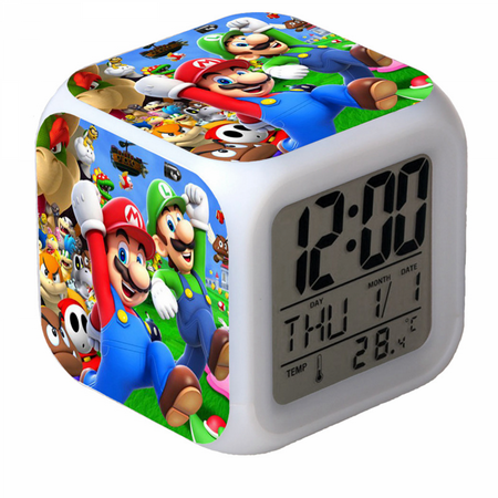 LED Alarm Clock Super Mario Pattern Creative Desk Table Clock Glowing Electronic Colorful Digital Clock for Unisex Adults Girl Boy Kids Children Toy Birthday Present Gift