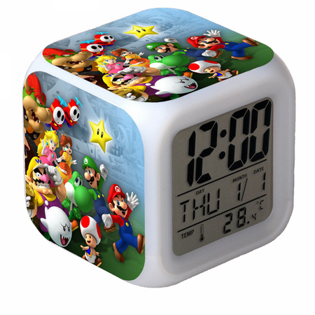 LED Alarm Clock Super Mario Pattern Creative Desk Table Clock Glowing Electronic Colorful Digital Clock for Unisex Adults Girl Boy Kids Children Toy Birthday Present Gift