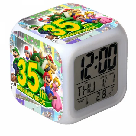 LED Alarm Clock Super Mario Pattern Creative Desk Table Clock Glowing Electronic Colorful Digital Clock for Unisex Adults Girl Boy Kids Children Toy Birthday Present Gift