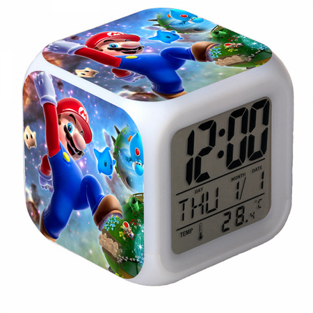 LED Alarm Clock Super Mario Pattern Creative Desk Table Clock Glowing Electronic Colorful Digital Clock for Unisex Adults Girl Boy Kids Children Toy Birthday Present Gift