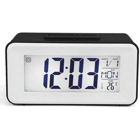 LED Digital Alarm Clock with Snooze, 8 Music Options, Date & Temperature Display, Battery Operated, Black Rawiri