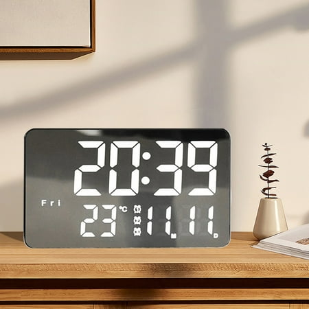 LED Digital Inventive Alarm Clock Three Alarm Configuration Electronic Mirror Clock ,Time/date/week/temperature Display And Sound Control Wake-up Function