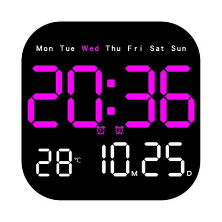 LED Large Digital Wall Clock Remote Control Temperature Date Week Display Adjust