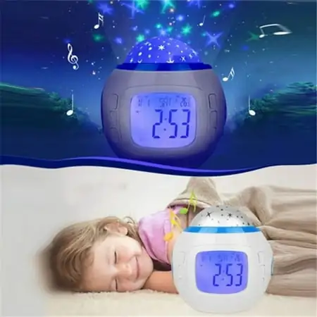 LED Projector Night Light, Digital Alarm Clock With Music LED Star Sky Lamp Bedroom Room Decor For Kids Christmas Gift