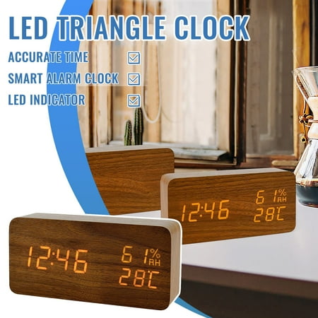 LED Smart Small Wooden Alarm Clock Modern Luminous Digital Desk