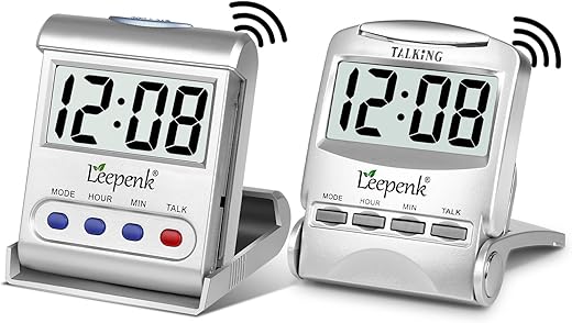 LEEPENK 2 Pack Talking Clocks for Blind Elderly,Hearing Impaired Alarm Clock,English Language Battery Operated Digital Clock for Seniors