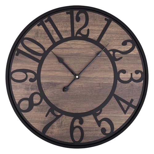 LEIKE Large Wall Clock,Silent,Non Ticking,Battery Operated Round Modern Big Wood Wall Clocks for Living Room, Bedroom,Kitchen,Farmhouse,Office,Rustic Home Decor-16 Inch/40CM-Black-Arabic Number