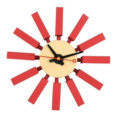 LeisureMod Vdara Modern Design Block Silent Non-Ticking Wall Clock in Red