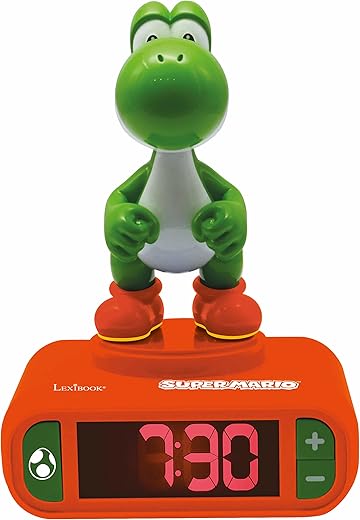 LEXIBOOK Nintendo Super Mario Sound Effects-Boys Alarm Clock with Snooze-Orange/Green, One Size