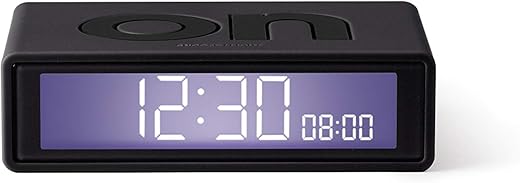 Lexon Flip+ Travel Digital Alarm Clock, Reversible On/Off Faces Small Travel Clock with LCD Display & Touch Sensor Light, Battery Operated, Rubber - Dark Grey